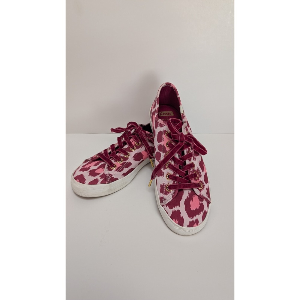 Keds x Kate Spade Women's Size 7.5 Pink Leopard Satin Lace Up Sneakers Shoes